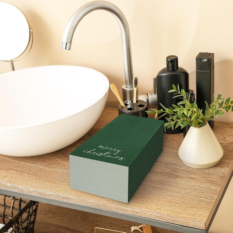 Whaline 200 Pcs Christmas Guest Napkins Red Green Merry Christmas Paper Napkins Disposable Xmas Guest Hand Napkin Towel for Winter Holiday Party Supplies Bathroom Table Decor - Image 5